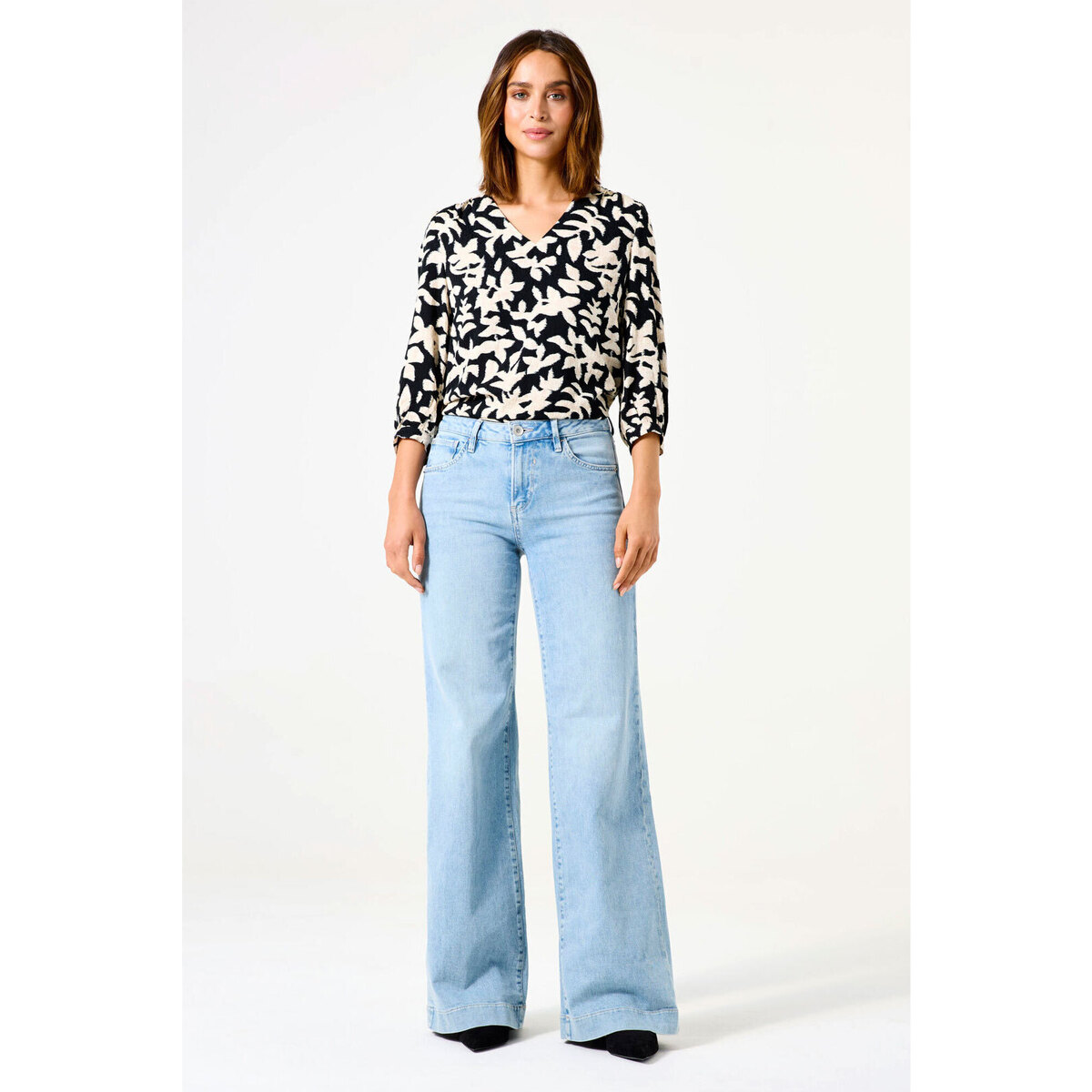 Garcia - Blouse  Black imprimé feuille - Noir Réduction